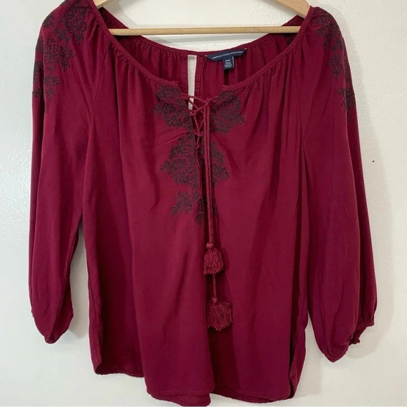 Lucky Brand Womans Top Medium Lot American Eagle Maroon Print Lightweight 2012 - Picture 5 of 12